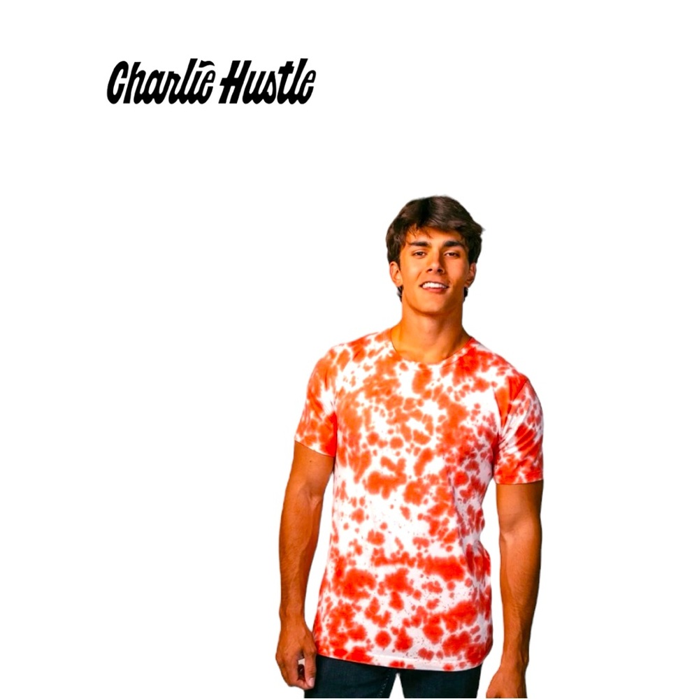 NWOT Charlie Hustle Red & White Tie Dye Unisex Essential Tee